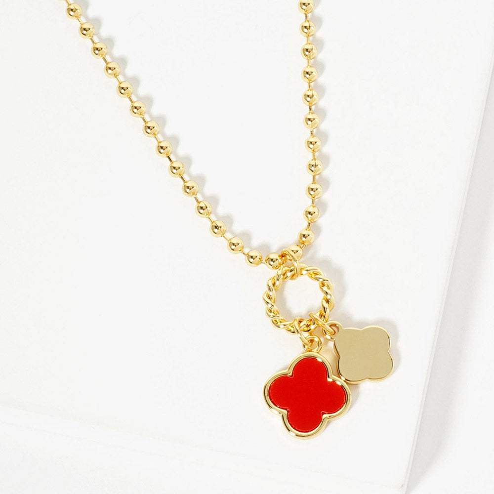 Gold Dipped Double Quatrefoil Pendant Bubble Chain Necklace - Madeline Love - Flyclothing LLC