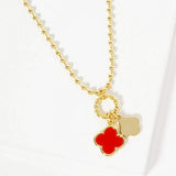 Gold Dipped Double Quatrefoil Pendant Bubble Chain Necklace - Madeline Love - Flyclothing LLC