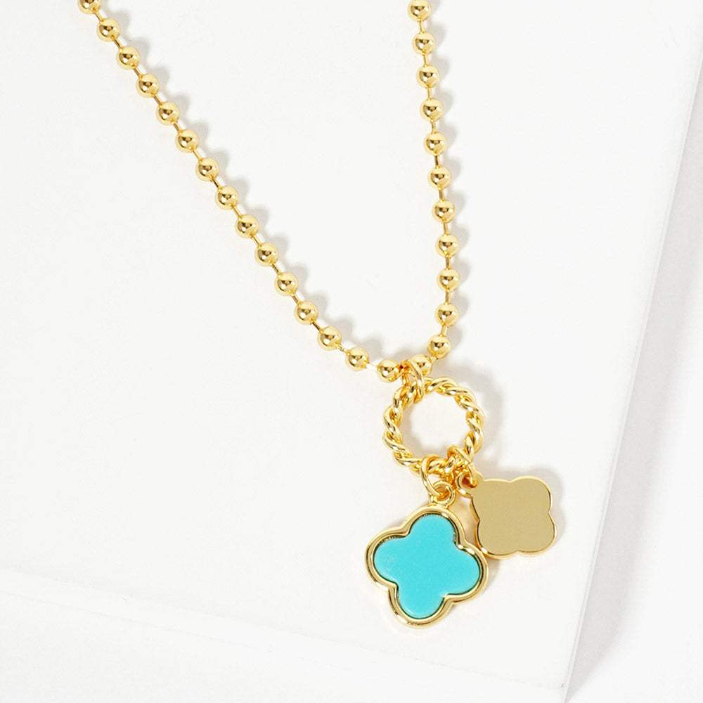 Gold Dipped Double Quatrefoil Pendant Bubble Chain Necklace - Madeline Love - Flyclothing LLC