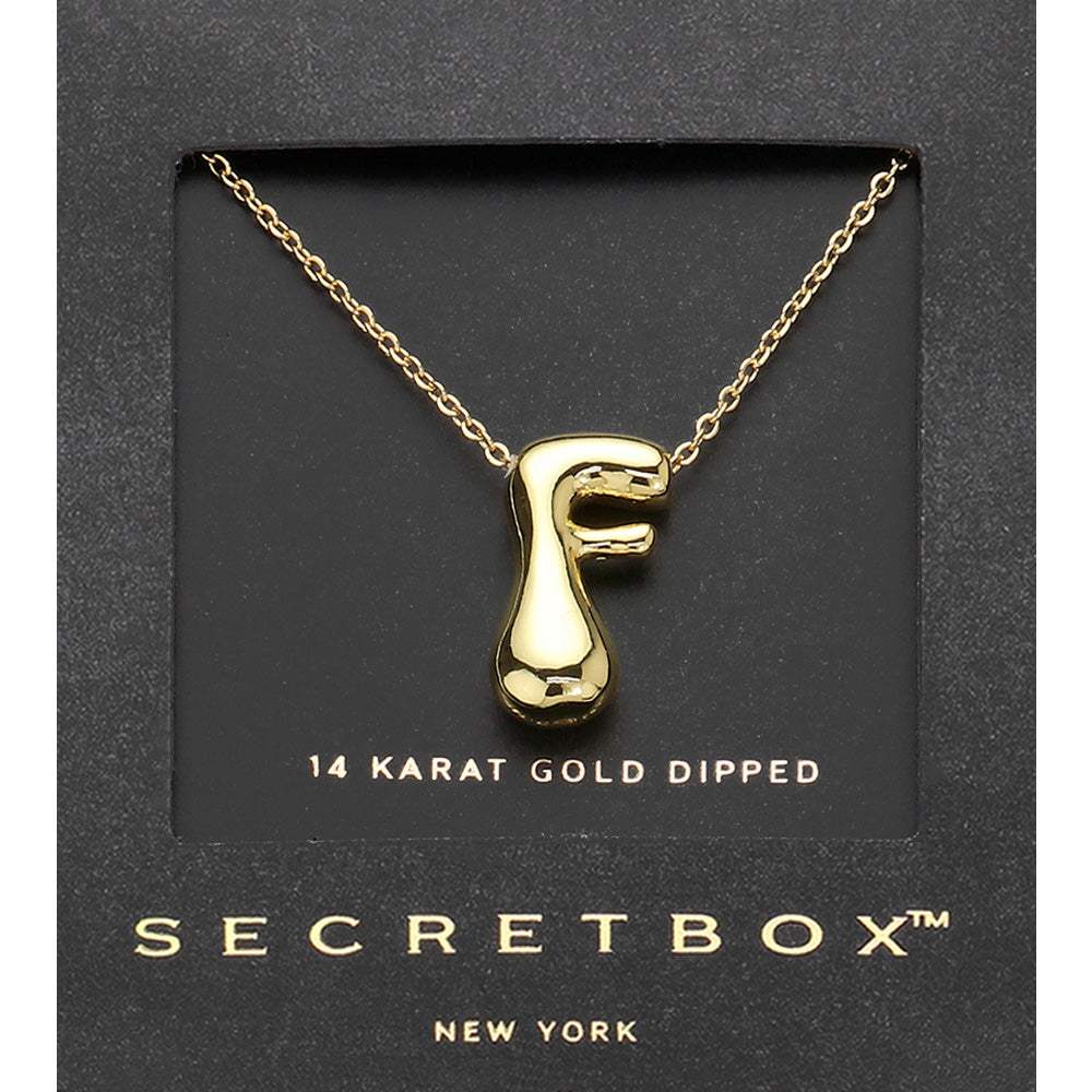 SECRET BOX_ -F- 14K Gold Dipped Bubble Initial Monogram Pendant Necklace - Madeline Love - Flyclothing LLC