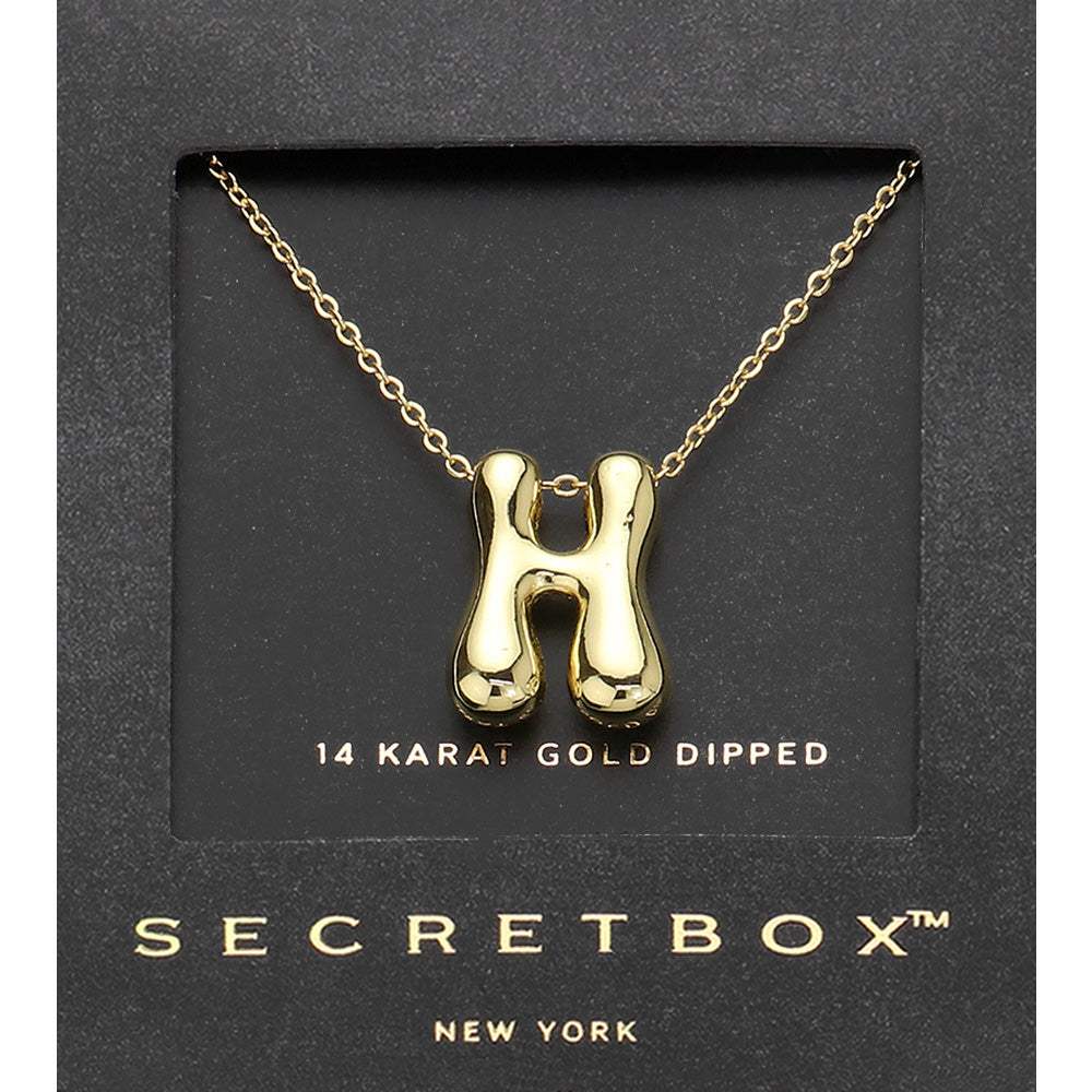 SECRET BOX_ -H- 14K Gold Dipped Bubble Initial Monogram Pendant Necklace - Madeline Love - Flyclothing LLC