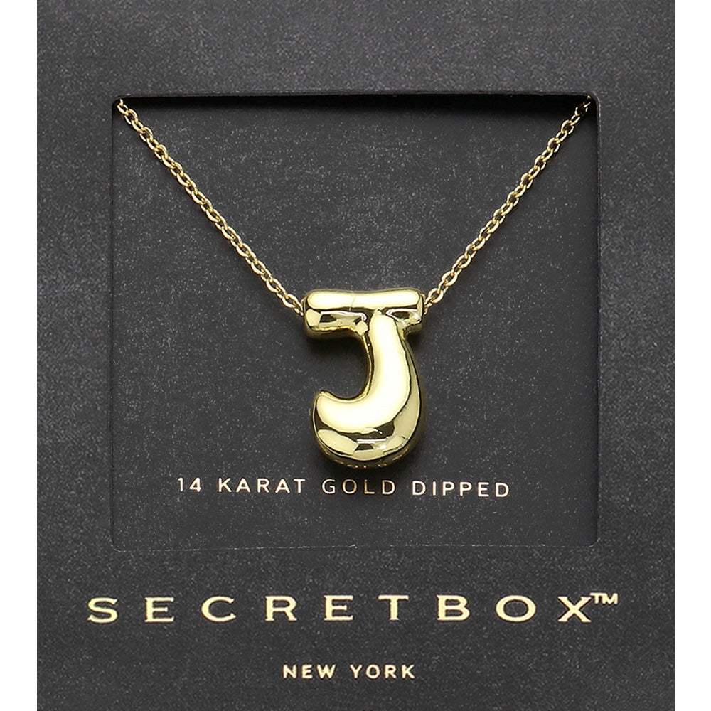 SECRET BOX_ -J- 14K Gold Dipped Bubble Initial Monogram Pendant Necklace - Madeline Love - Flyclothing LLC