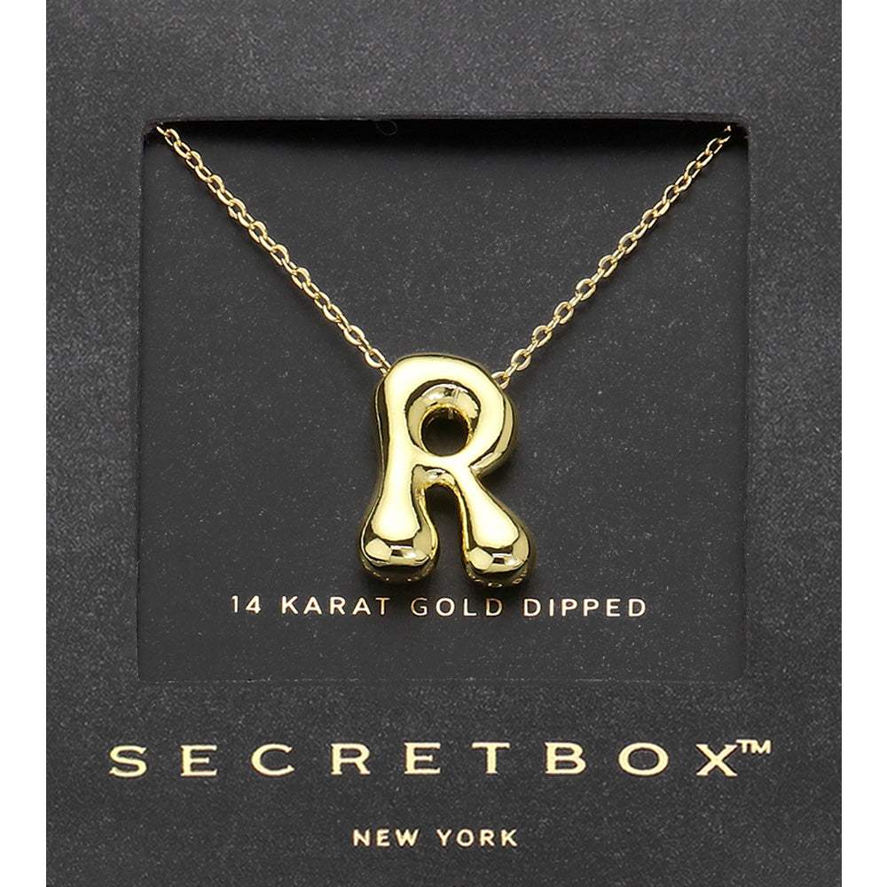 SECRET BOX_ -R- 14K Gold Dipped Bubble Initial Monogram Pendant Necklace - Madeline Love - Flyclothing LLC