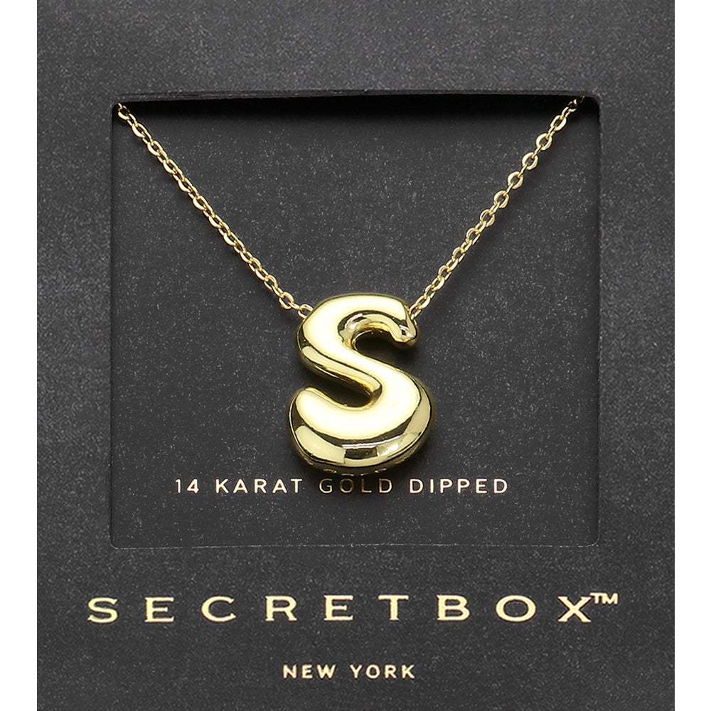 SECRET BOX_ -S- 14K Gold Dipped Bubble Initial Monogram Pendant Necklace - Madeline Love - Flyclothing LLC