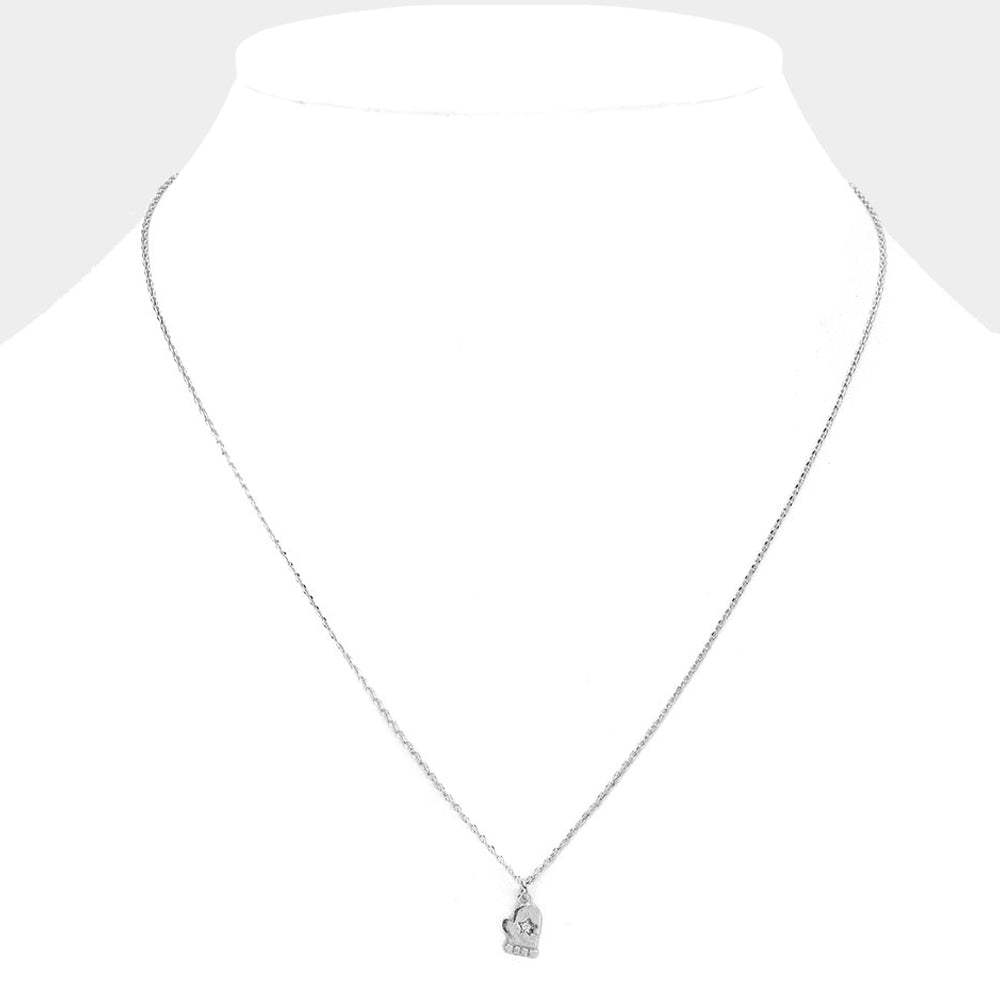 Rhinestone Center Brass Metal Glove Pendant Necklace - Madeline Love - Flyclothing LLC