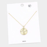 Snake Accented Textured Brass Metal Round Pendant Necklace - Madeline Love - Flyclothing LLC