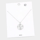 Snake Accented Textured Brass Metal Round Pendant Necklace - Madeline Love - Flyclothing LLC