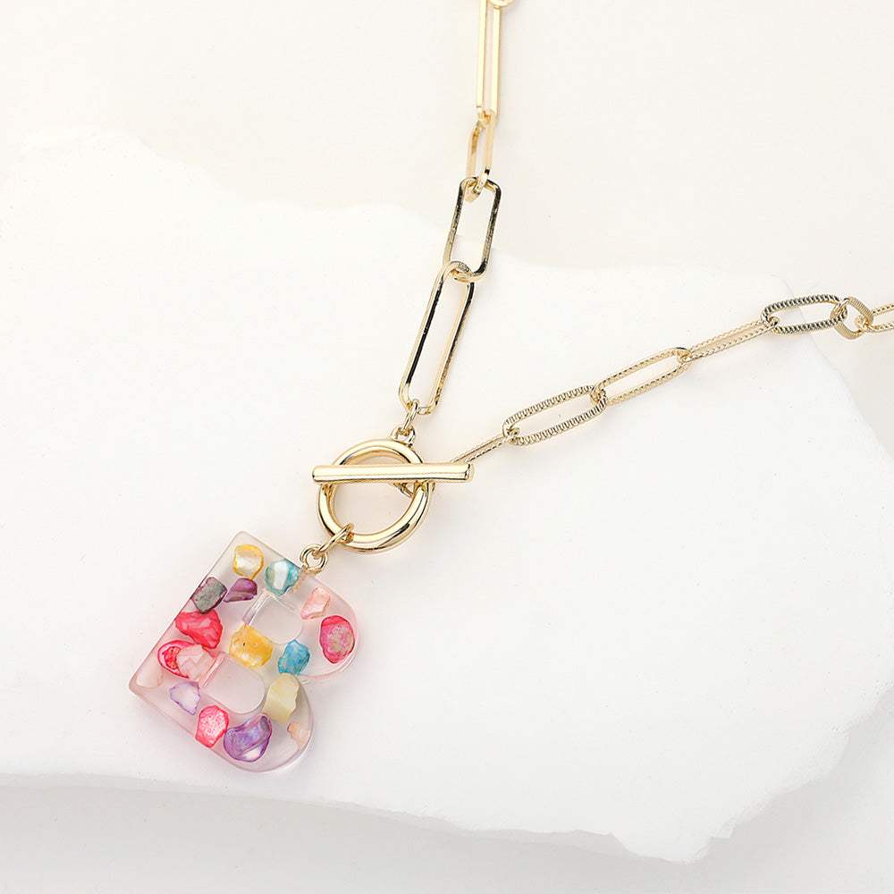 -B- Colorful Initial Monogram Pendant Toggle Necklace - Madeline Love - Flyclothing LLC