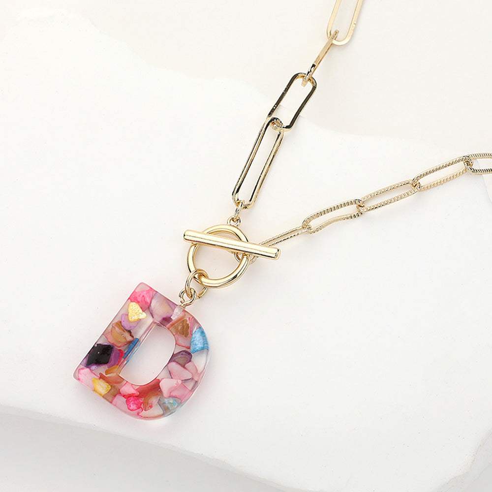 -D- Colorful Initial Monogram Pendant Toggle Necklace - Madeline Love - Flyclothing LLC