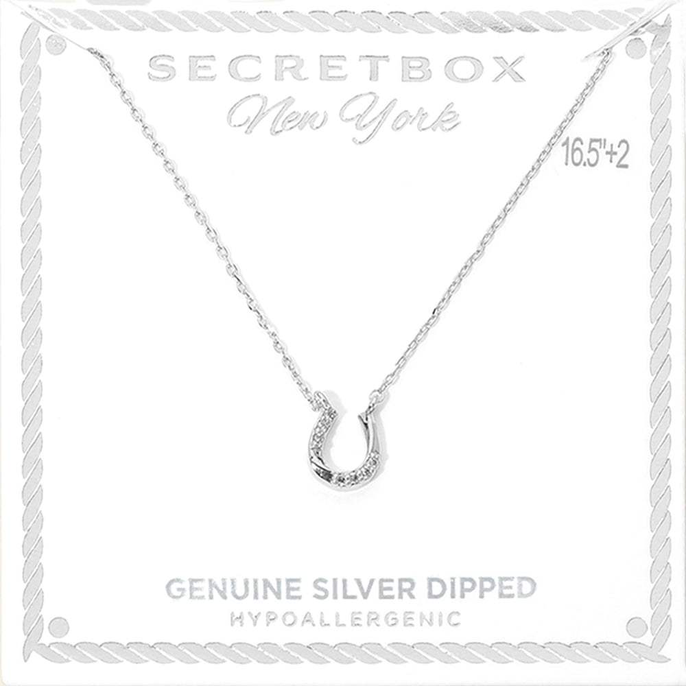 SECRET BOX_Genuine Silver Dipped Hypoallergenic Stone Pave Horseshoe Pendant Necklace - Madeline Love - Flyclothing LLC