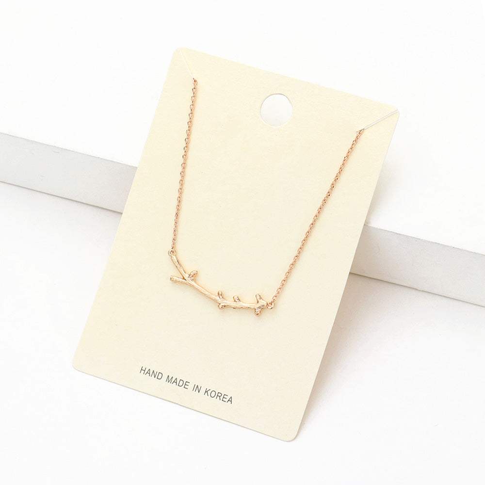 Textured Matte Metal Twig Pendant Necklace - Madeline Love - Flyclothing LLC