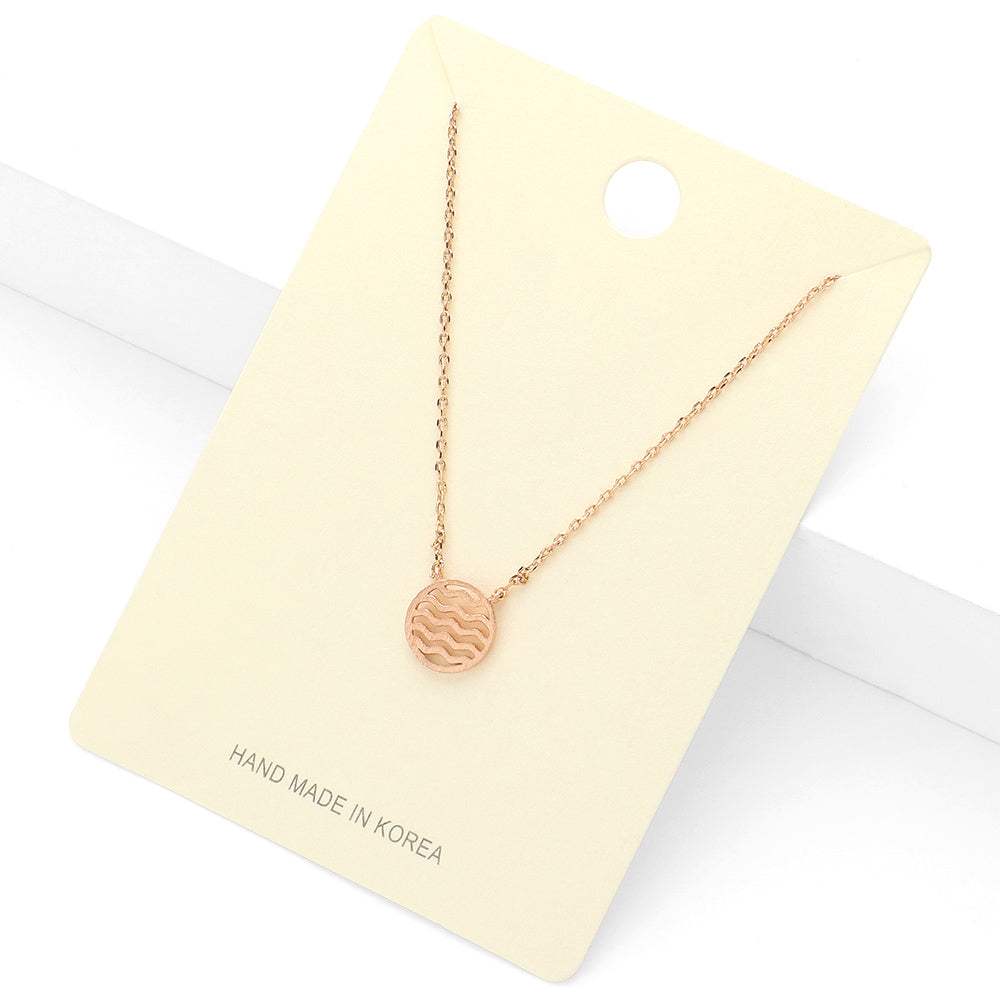 Textured Matte Metal Wave Circle Pendant Necklace - Madeline Love - Flyclothing LLC