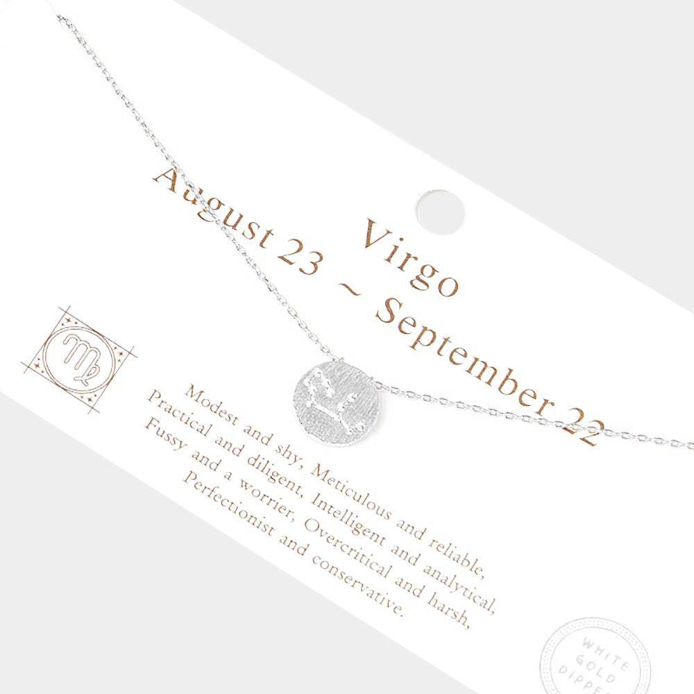 Virgo Gold Dipped CZ Zodiac Sign Metal Disc Pendant Necklace - Madeline Love - Flyclothing LLC
