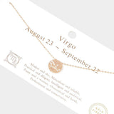 Virgo Gold Dipped CZ Zodiac Sign Metal Disc Pendant Necklace - Madeline Love - Flyclothing LLC