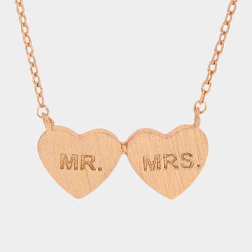 Mr Mrs _ Metal Double Heart Pendant Necklace - Madeline Love - Flyclothing LLC