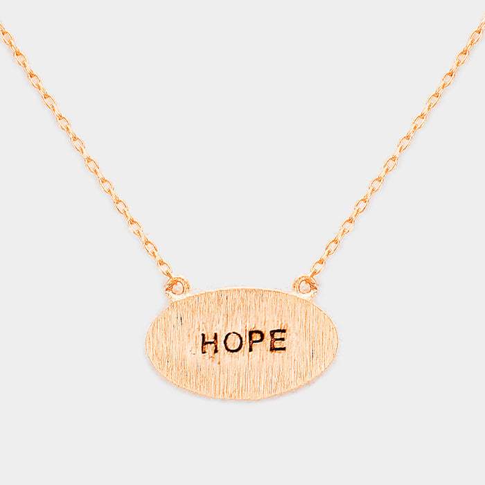 "Hope" Brass Oval Metal Pendant Necklace - Madeline Love - Flyclothing LLC