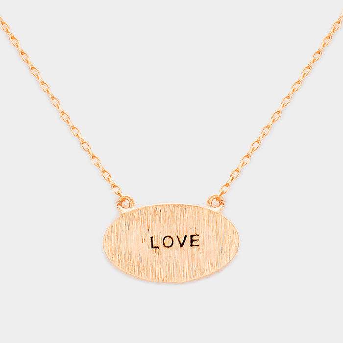 "Love" Brass Oval Metal Pendant Necklace - Madeline Love - Flyclothing LLC