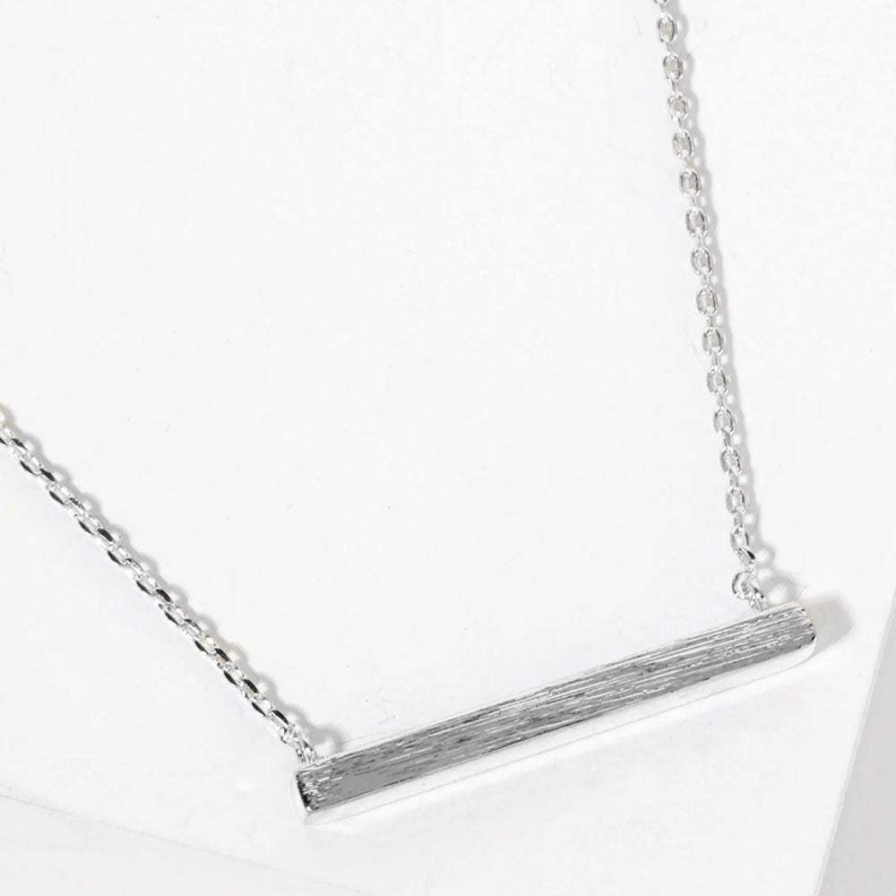 White Gold Dipped Rectangle Bar Pendant Necklace - Madeline Love - Flyclothing LLC