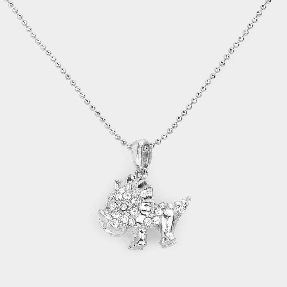 Crystal Pave Rhino Pendant Necklace - Madeline Love - Flyclothing LLC