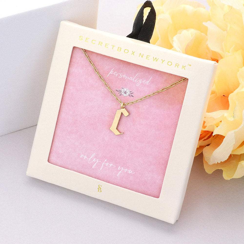 Secret Box -C- Initial Monogram Metal Pendant Necklace - Madeline Love - Flyclothing LLC