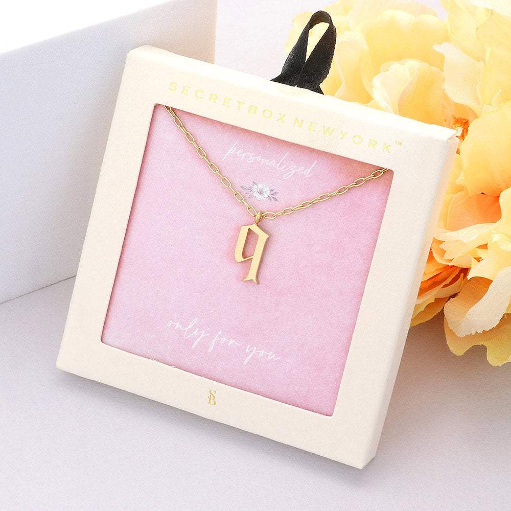 Secret Box -Q- Initial Monogram Metal Pendant Necklace - Madeline Love - Flyclothing LLC