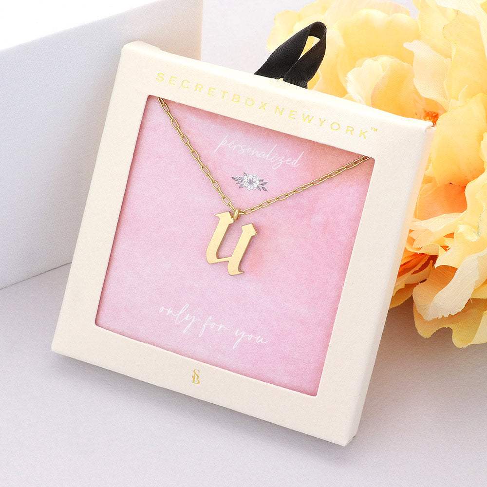 Secret Box -U- Initial Monogram Metal Pendant Necklace - Madeline Love - Flyclothing LLC