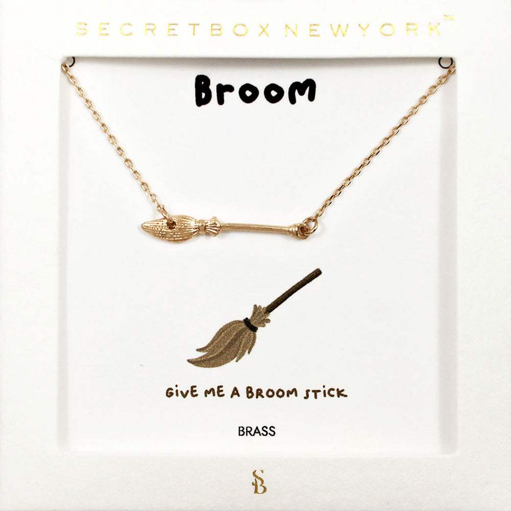 SECRET BOX_Brass Metal Broom Pendant Necklace - Madeline Love - Flyclothing LLC