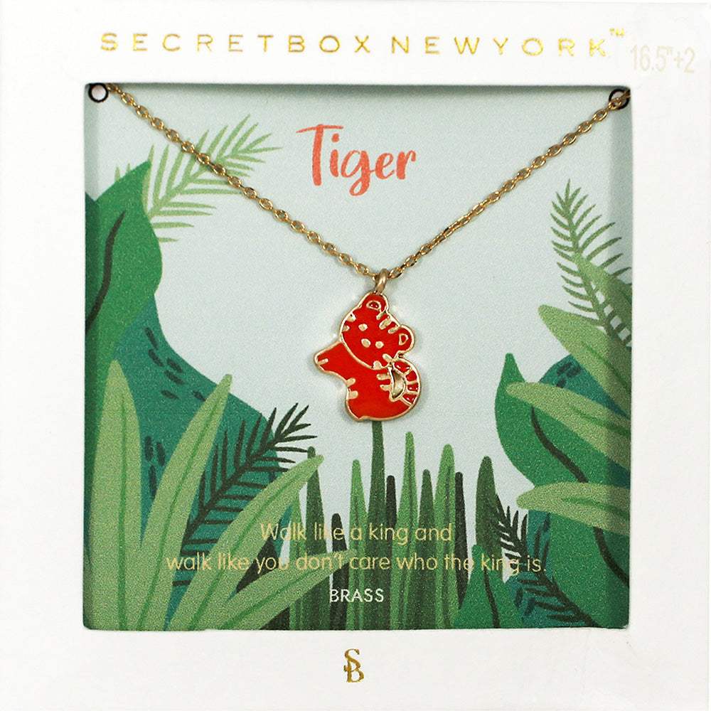 SECRET BOX_Brass Metal Enamel Tiger Pendant Necklace - Madeline Love - Flyclothing LLC