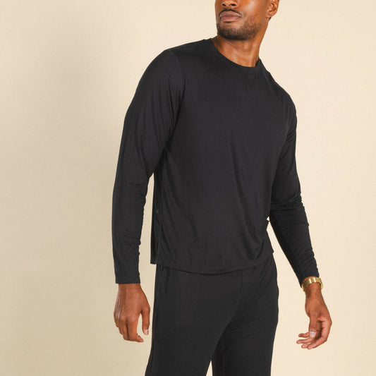 The Threat Level Midnight | Black SleepDeep™ Men’s Long Sleeve Pajama Shirt - Shinesty
