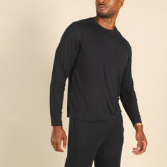 The Threat Level Midnight | Black SleepDeep™ Men’s Long Sleeve Pajama Shirt - Shinesty