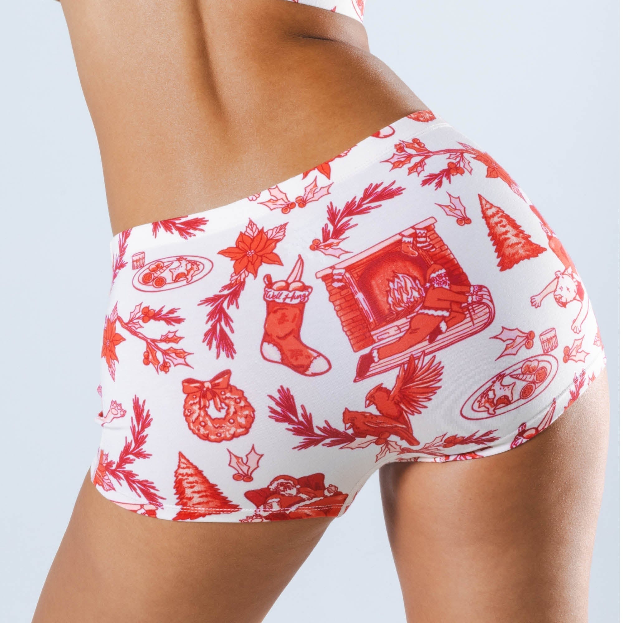 The Santa Slays | Christmas Toile Modal Boyshort Underwear - Shinesty