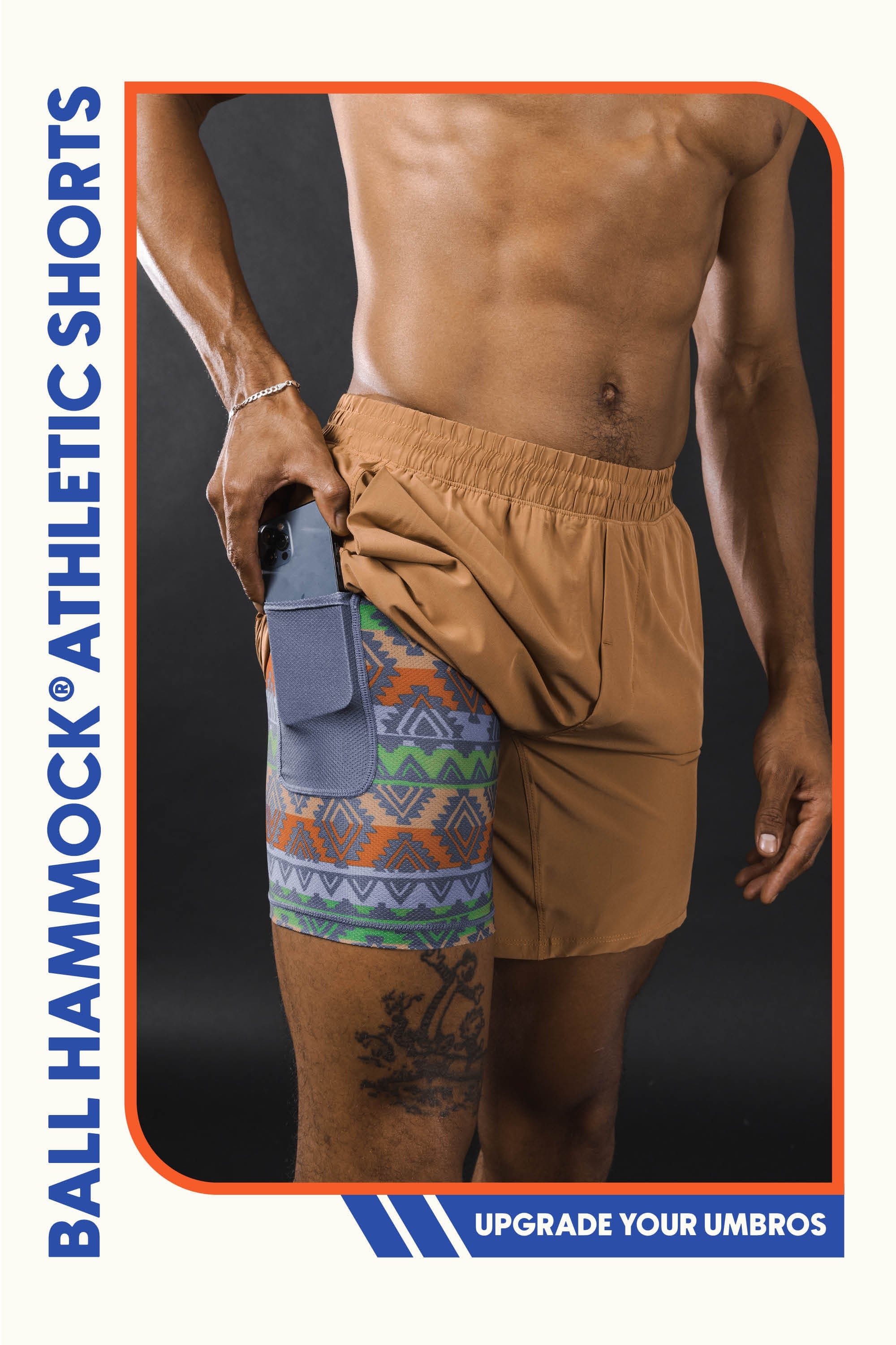 The Casual Thigh Day | Khaki Aztec Ball Hammock® 7 Inch Athletic Shorts - Shinesty