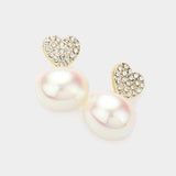 Stone Paved Heart Pearl Dangle Earrings - Madeline Love - Flyclothing LLC