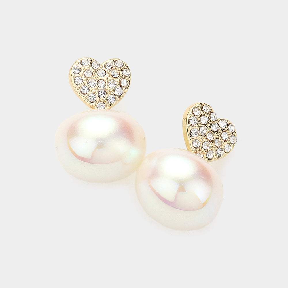 Stone Paved Heart Pearl Dangle Earrings - Madeline Love - Flyclothing LLC
