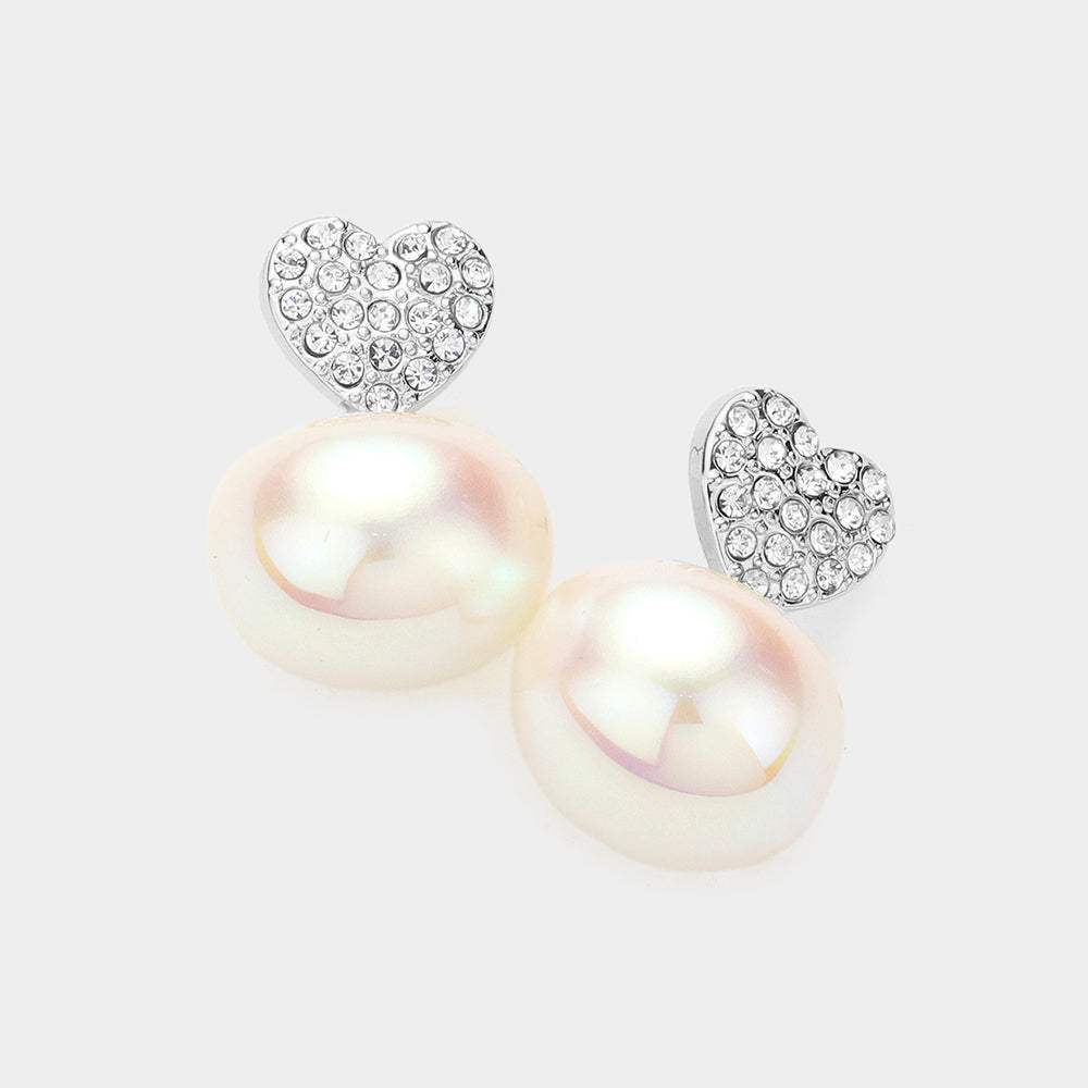 Stone Paved Heart Pearl Dangle Earrings - Madeline Love - Flyclothing LLC