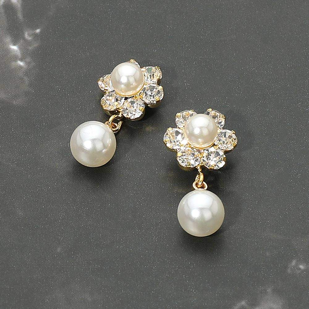 Floral Pearl Drop Evening Earrings - Madeline Love - Flyclothing LLC