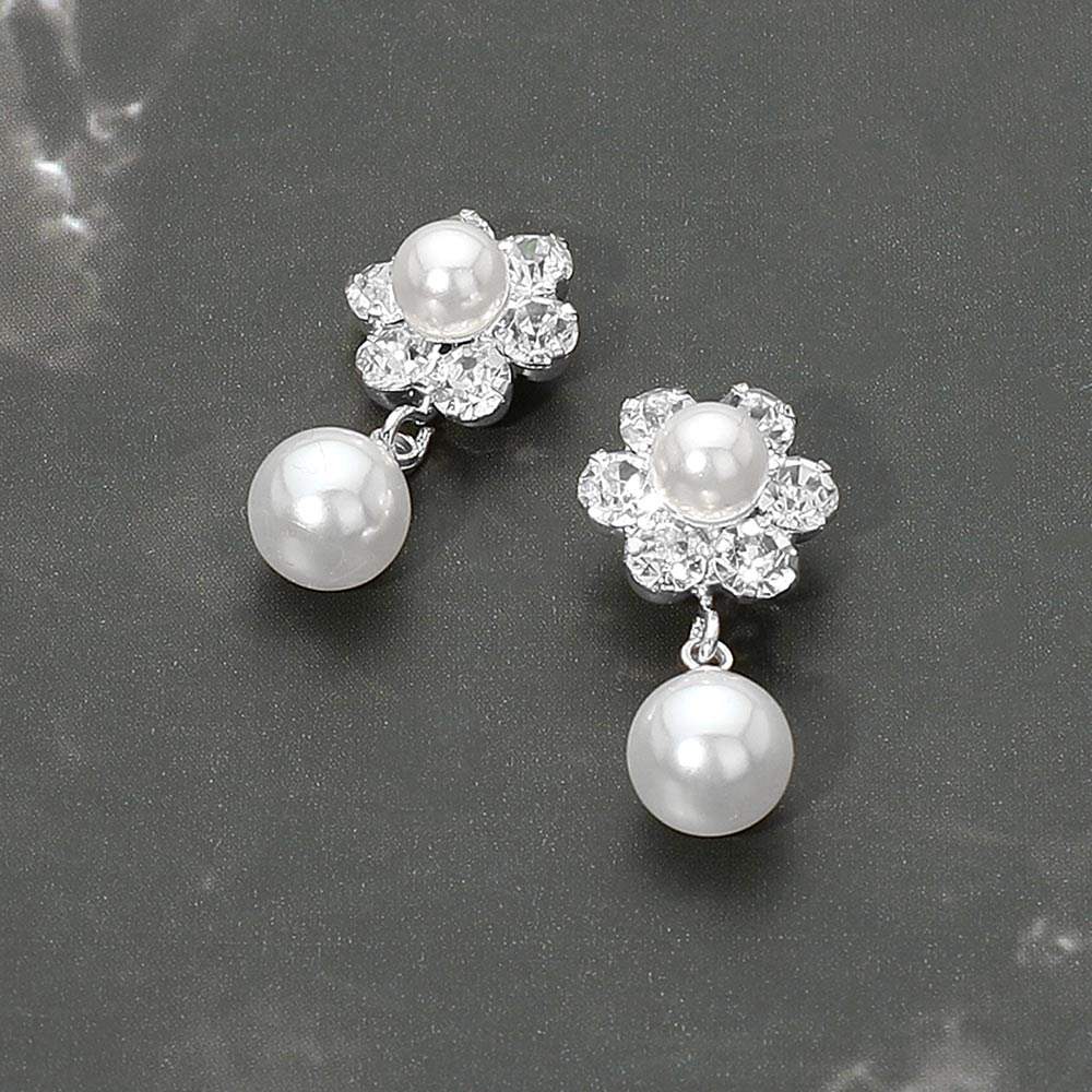 Floral Pearl Drop Evening Earrings - Madeline Love - Flyclothing LLC