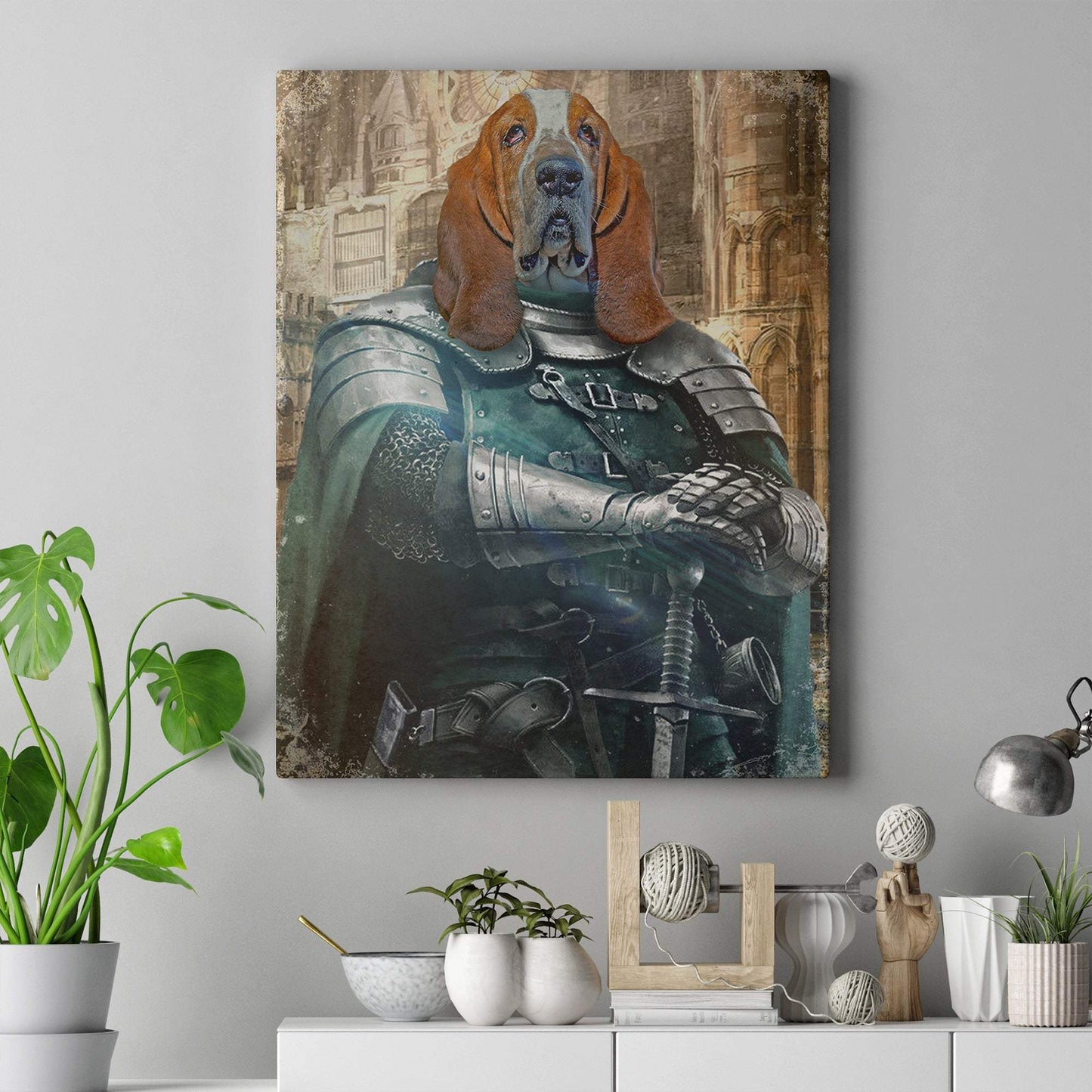 Pet Medieval Knight Portrait - Basset Hound Sign - Tailored Canvases - Flyclothing LLC