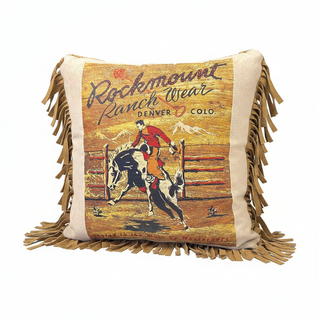 Rockmount Vintage Bronc Leather Fringe Western Pillow - Rockmount Clothing - Flyclothing LLC