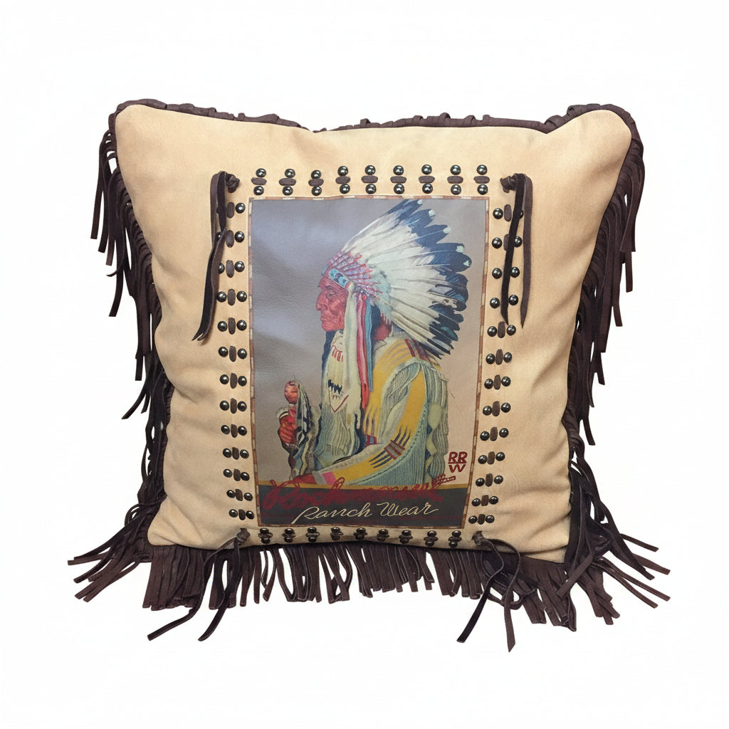 Rockmount Vintage Chief Leather Fringe Western Pillow - Rockmount Clothing - Flyclothing LLC