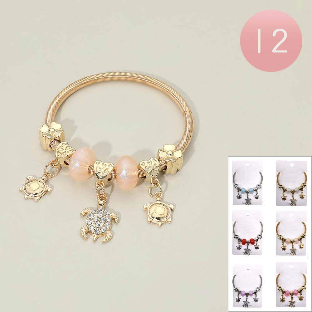 12PCS - Sea Turtle Flower Heart Charm Beaded Stretch Bracelets - Madeline Love - Flyclothing LLC