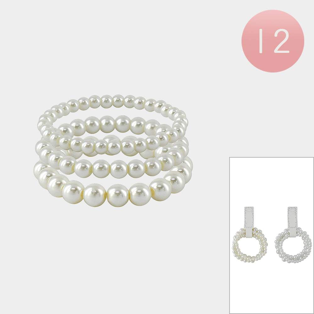 12 SET OF 3 - Pearl Stretch Multi Layered Bracelets - Madeline Love - Flyclothing LLC