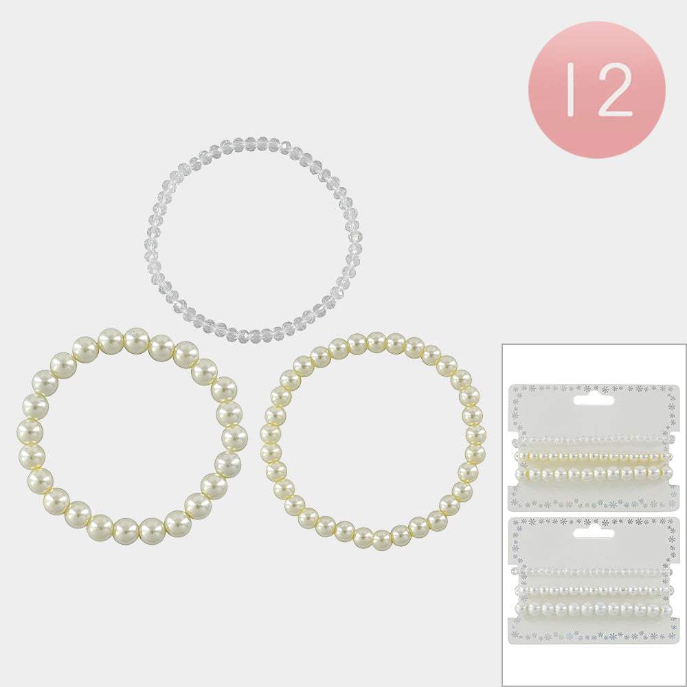 12 SET OF 3 - Pearl Stretch Multi Layered Bracelets - Madeline Love - Flyclothing LLC