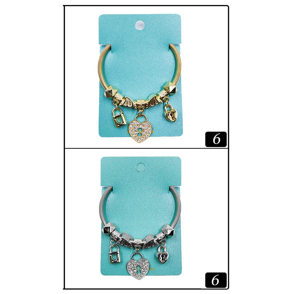 12PCS - Heart Lock Charm Multi Beads Beaded Stretch Bracelet - Madeline Love - Flyclothing LLC