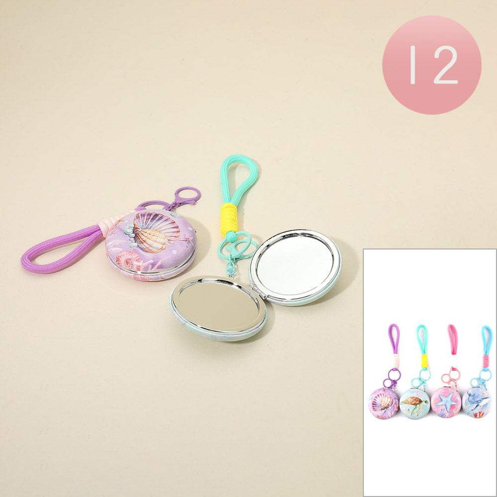 12PCS - Sea Life Printed Round Bag Charm Keychain Cosmetic Mirrors - Madeline Love - Flyclothing LLC