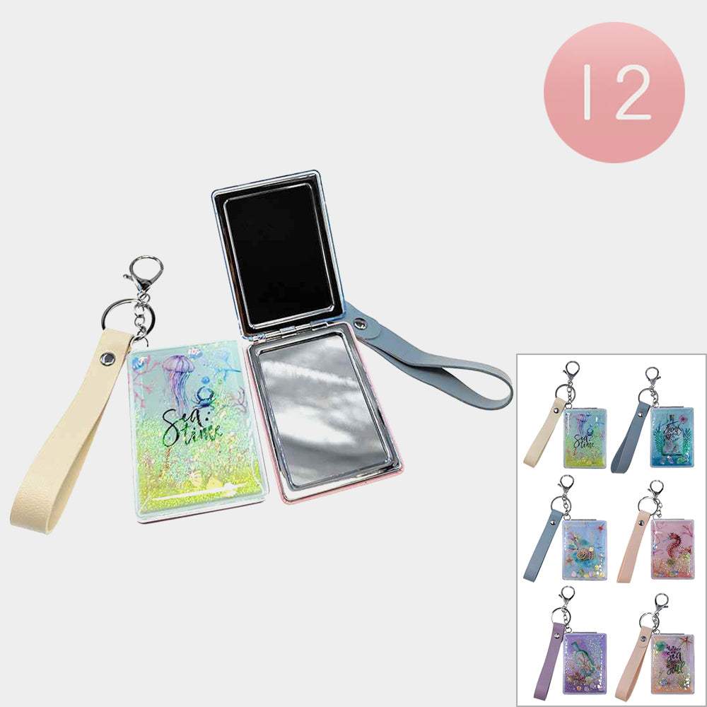 12PCS - Floating Glitter SEA DREAM Sea Life Printed Cosmetic Mirrors - Madeline Love - Flyclothing LLC