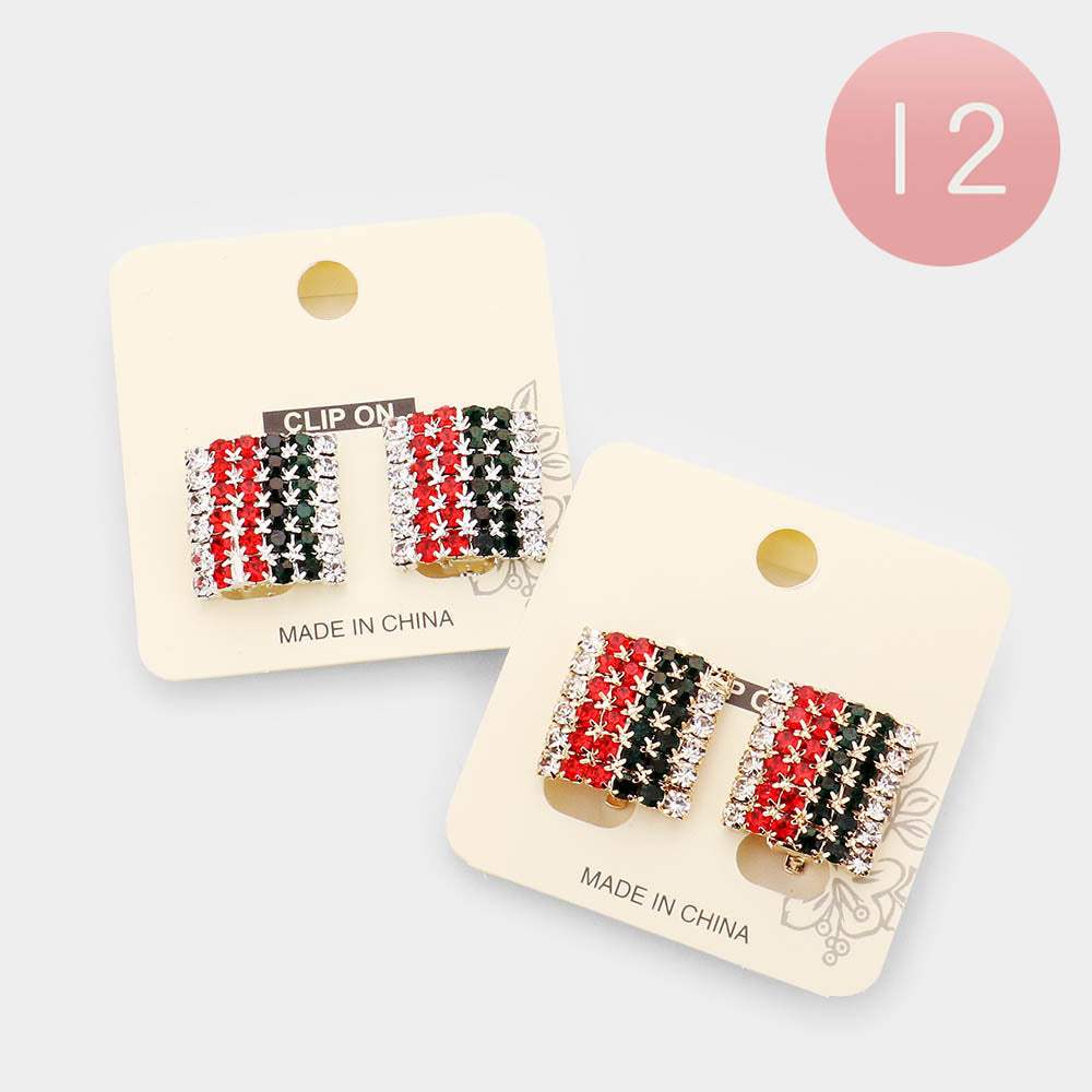 12Pairs - Color Block Rhinestone Square Clip on Earrings - Madeline Love - Flyclothing LLC