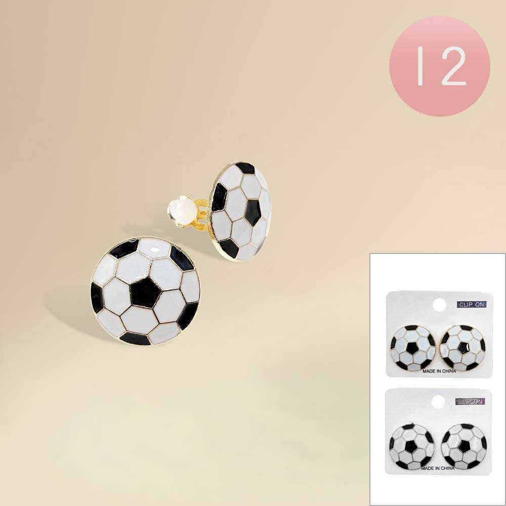 12PCS - Soccer Ball Stud Clip On Earrings - Madeline Love - Flyclothing LLC