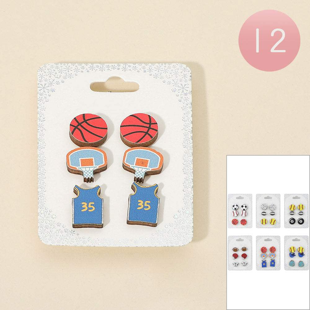 12 SET OF 3 - Sports Theme Stud Earring Set - Madeline Love - Flyclothing LLC