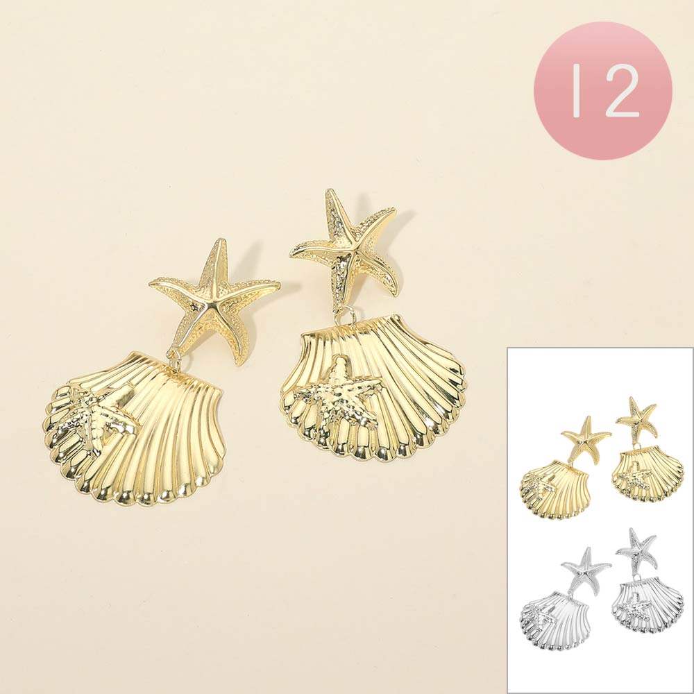 12Pairs - Starfish Seashell Drop Earrings - Madeline Love - Flyclothing LLC